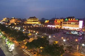 Chinese Prints: Chinese Style Buildings Print, Bell Tower Square