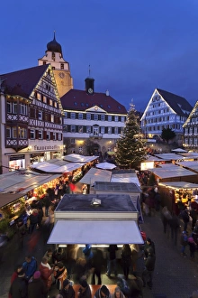 Christmas Fair in the Market Place with Stiftskirche Church, Herrenberg, Boblingen District, Baden Wurttemberg, Germany Christmas Fair in the Market Place with Stiftskirche Church, Herrenberg, Boblingen District, Baden Wurttemberg, Germany