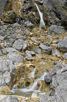 Climbing up the waterfalls at Goredale Scar at Malham Cove, Malhamdale Climbing up the waterfalls at Goredale Scar at Malham Cove, Malhamdale