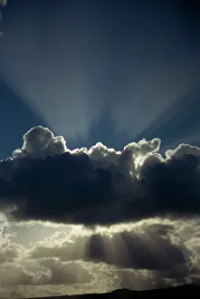 Prints of Cloud with silver lining and sunrays over Lanzarote, Canary Islands, Spain, Europe Solomon Islands Prints: Lanzarote Cloudscape Print