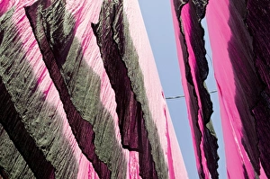 Marrakech Souk Prints: Coloured sheets in the souk, Marrakech, Morocco, North Africa, Africa