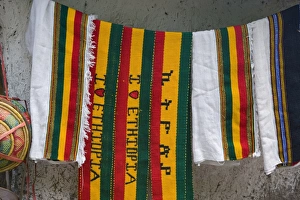 Colourful Ethiopian souvenirs for sales in Lalibela, Lalibela, Ethiopia, Africa Colourful Ethiopian souvenirs for sales in Lalibela, Lalibela, Ethiopia, Africa