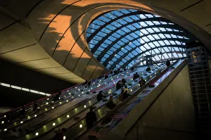 Commuters at Canary Wharf underground station taken as the sun was setting, Docklands, London, England, United Kingdom Commuters at Canary Wharf underground station taken as the sun was setting, Docklands, London, England, United Kingdom