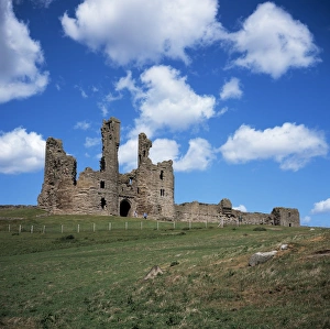 UK Castle History Prints: The keep and Constables tower on the right, Dunstanburgh Castle, Northumberland