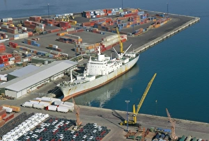 Container Terminal Europe Prints: Container terminal and cargo ship