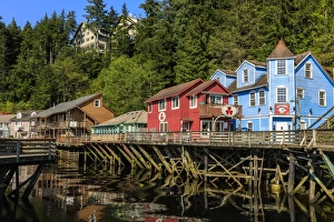 Creek Street, Ketchikan Creek boardwalk, historic red-light district, beautiful sunny Creek Street, Ketchikan Creek boardwalk, historic red-light district, beautiful sunny