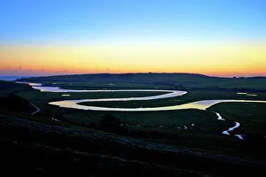 Cuckmere Haven at sunset, South Downs National Park, East Sussex, England, United Kingdom, Europe Cuckmere Haven at sunset, South Downs National Park, East Sussex, England, United Kingdom, Europe