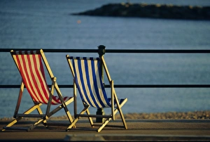 European Beach Holidays Prints: Two deckchairs on the seafront, Sidmouth, Devon, England, UK, Europe