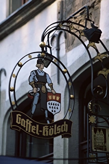 Decorated sign of locally produced beer called Gaffel Decorated sign of locally produced beer called Gaffel