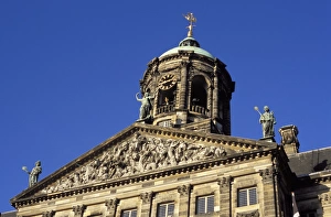 Royal Palace Amsterdam Prints: Detail of the decoration of the upper part and clock