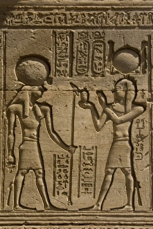 Dendera necropolis, Qena, Nile Valley, Egypt; carvings on the outside wall of the Temple Dendera necropolis, Qena, Nile Valley, Egypt; carvings on the outside wall of the Temple