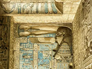 North African Temples Prints: Details of the ceiling inside the Hypostyle Hall