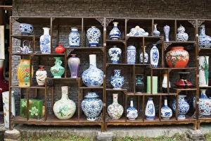 A display of vases at the Qing and Ming Ancient Pottery Factory, Jingdezhen city A display of vases at the Qing and Ming Ancient Pottery Factory, Jingdezhen city