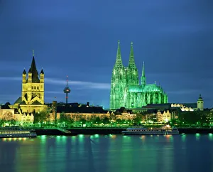 Prints of The Dom Cathedral and the River Rhine, Cologne, Nord Rhein Westfalen, Germany, Europe Country Prints: Cologne Dom Cathedral Print