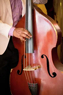 Detail of double bass being played by a local musician in Bar El Floridita, Havana, Cuba Detail of double bass being played by a local musician in Bar El Floridita, Havana, Cuba