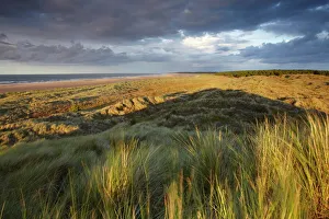 Travel Destinations In Europe Prints: Dramatic last light on the dunes overlooking Holkham Bay, Norfolk, England