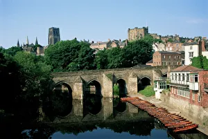 Prints of Durham centre and Elvet Bridge, Durham, County Durham, England, United Kingdom, Europe Durham Prints: Durham Centre and Elvet Bridge Print