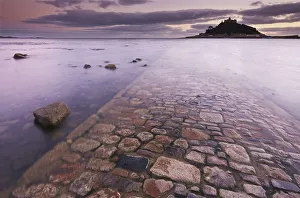 West Cornwall Landmarks Prints: A dusk view of St. Michaels Mount, one of Cornwall