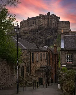 Images Dated 7th May 2022: Edinburgh Castle sunset, UNESCO World Heritage Site, Edinburgh, Lothian, Scotland, United Kingdom