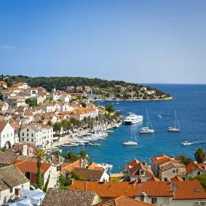 Images Dated 2nd June 2014: Elevated view over Hvars picturesque harbour, Stari Grad (Old Town), Hvar, Dalmatia, Croatia, Europe