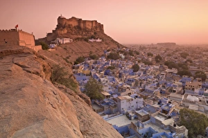 Elevated view towards Meherangarh Fort with Blue City below, Jodhpur, Western Rajasthan, India, Asia Elevated view towards Meherangarh Fort with Blue City below, Jodhpur, Western Rajasthan, India, Asia