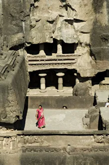 Prints of The Ellora Caves, temples cut into solid rock, near Aurangabad, Maharashtra, India Indian Architecture Prints: The Ellora Caves Print: Ancient Rock-Cut Temples in Maharashtra, India