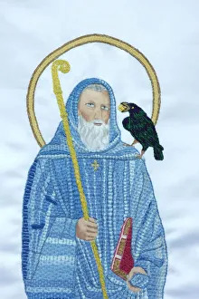 Embroidery of St. Paul and the crow, Paris, France, Europe Embroidery of St. Paul and the crow, Paris, France, Europe