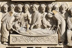 Entombment, upper lintel, Virgin portal, Western facade, Notre Dame de Paris Cathedral Entombment, upper lintel, Virgin portal, Western facade, Notre Dame de Paris Cathedral