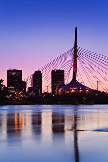 North America Bridges Prints: Esplanade Riel Bridge over the Red River, Winnipeg, Manitoba, Canada, North America