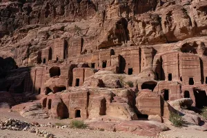 Prints of Exploring ancient carved structures in Petra, Jordan, with a focus on rock formations and historical architecture Petra Prints: Petra Rock Formations Print