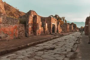 Historical Site Tourism Prints: Exploring the ancient structures and streets of Old Pompeii in Campania