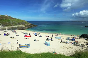 Families enjoy the sea, sand and summer sunshine, Porthgwidden beach, St Families enjoy the sea, sand and summer sunshine, Porthgwidden beach, St