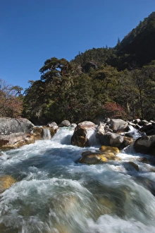 Fast flowing melt water near Thangthanka in Bhutan, Asia Fast flowing melt water near Thangthanka in Bhutan, Asia