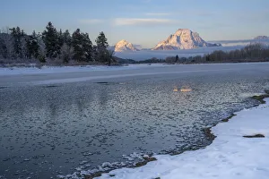 Mountain Landscape Photos Prints: First light on Mount Moran at Oxbow Bend with reflection, Grand Teton National Park