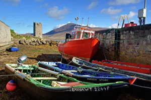 Fishing boats at Kildownet Pier, Achill Island, County Mayo, Connaught (Connacht), Republic of Ireland, Europe Fishing boats at Kildownet Pier, Achill Island, County Mayo, Connaught (Connacht), Republic of Ireland, Europe