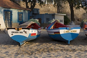 Fishing boats with names, Tarrafal, Santiago, Cape Verde Islands, Africa Fishing boats with names, Tarrafal, Santiago, Cape Verde Islands, Africa