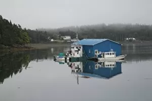 Images Dated 12th August 2017: Floating dock, on a foggy day, at Welshpool on Campobello Island in New Brunswick