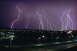 Images Dated 29th January 2000: Fork Lightning Print Over Cityscape at Night