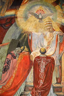 Fresco depicting Vatican II assembly in Saint-Esprit church, Paris, France, Europe Fresco depicting Vatican II assembly in Saint-Esprit church, Paris, France, Europe