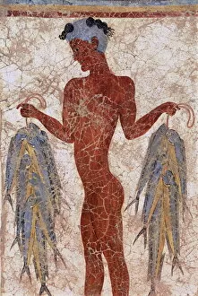 Archeology Collection: Fresco of a fisherman from Akrotiri
