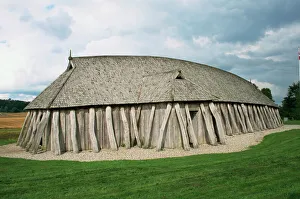 Prints of Fyrkat, replica of Viking house of oak timber, Hobro, Jutland, Denmark, Scandinavia, Europe Denmark Prints: Fyrkat Viking House Oak Timber Print, Hobro Denmark