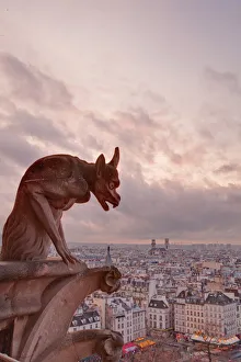 A gargoyle on Notre Dame de Paris cathedral looks over the city, Paris, France, Europe A gargoyle on Notre Dame de Paris cathedral looks over the city, Paris, France, Europe