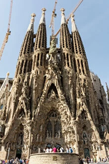 Facade Collection: Gaudis Cathedral of La Sagrada Familia, still under construction, UNESCO World Heritage Site