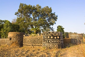 Geometric designs painted on traditional houses in small village in Tiebele area of Geometric designs painted on traditional houses in small village in Tiebele area of