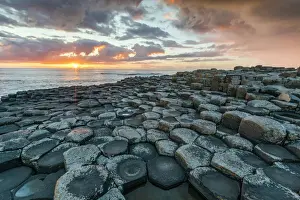 Prints of Giants Causeway at sunset, UNESCO World Heritage Site, County Antrim, Ulster, Northern Ireland, United Kingdom, Europe Northern Ireland Prints: Giants Causeway Print at Sunset