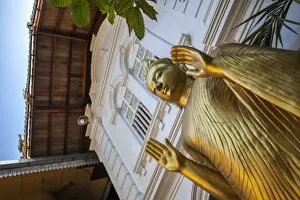 Images Dated 14th January 2014: Golden statue at the entrance of Gangaramaya Temple, Colombo, Sri Lanka, Asia