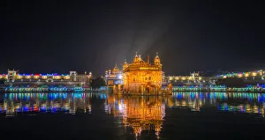 The Golden Temple Print: Nighttime Celebration Scene