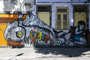 Graffiti art work on houses in Lapa, Rio de Janeiro, Brazil, South America Graffiti art work on houses in Lapa, Rio de Janeiro, Brazil, South America