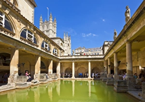 Prints of The Great Bath, Roman Baths with Bath Abbey behind, Bath, UNESCO World Heritage Site, Somerset, England, United Kingdom, Europe Bath Prints: The Great Bath Print, Roman Baths, Somerset, England