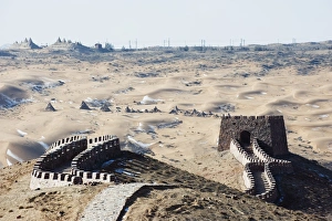 Great Wall of China at Tengger desert sand dunes in Shapotou near Zhongwei Great Wall of China at Tengger desert sand dunes in Shapotou near Zhongwei